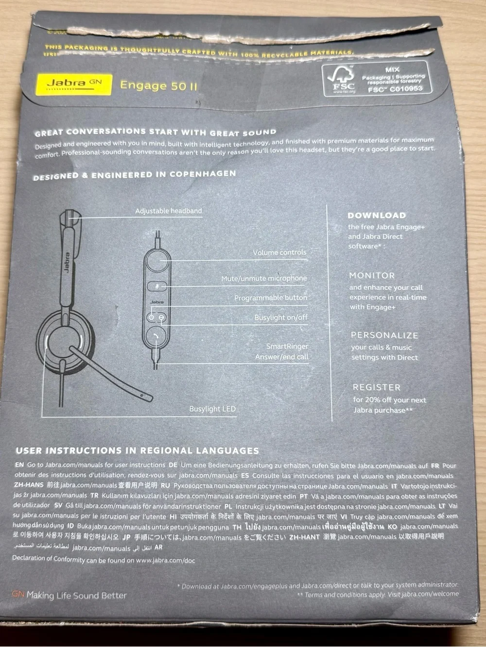 Jabra Engage 50 II USBA Call Control Unit ENC160 Ultra Lightweight Complete Unit